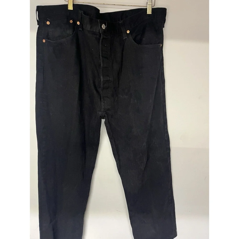 Levis 501 Black Straight Leg Jeans Mens 44x34 Button Fly Denim Faded Wash New